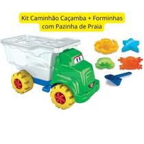 Kit Caminhão Caçamba Areia Brinquedo Verão Forminhas Pazinha de Praia