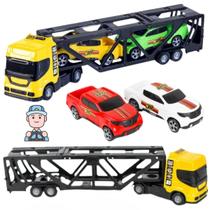 Kit Caminhão Carreta Cegonheira Cegonha + 2 Carrinhos Brinquedo Infantil Meninos Presente Kit Caminhão Carreta Cegonheira Cegonha + 2 Carrinhos Brinquedo Infantil Meninos Presente