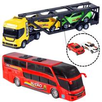 Kit caminhão carreta cegonheiro carrinhos + onibus de brinquedo menino infantil presente