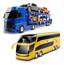 Kit Caminhão Cegonha Com Carrinhos + Ônibus Brinquedo Roma - Roma Brinquedos
