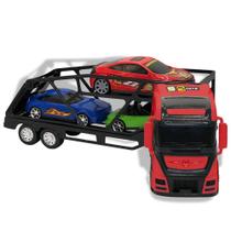 Kit Caminhão Cegonheira Grande com 3 Carrinhos diversão crianças meninos brincar criatividade - Vermelho