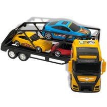 Kit Caminhão Cegonheira Grande com 3 Carrinhos divertido para crianças meninos brincar criatividade - Amarelo