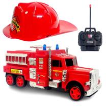 Kit Caminhão de Bombeiros de Controle 4 Funções + Capacete Chapéu Infantil Resgate - Toy King