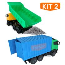 Kit Caminhão de Brinquedo Carrinho Infantil Caçamba Basculante Baú Container e Lixo Reciclado Resistente Alta Qualidade - Nig Brinquedos