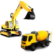 Kit Caminhão de Brinquedo e Trator Escavadeira com Esteira