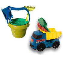 Kit Caminhao Pa Rastelo Baldinho Praia Brinquedo Infantil Criança