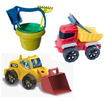 Kit Caminhão Truck Baldinho Praia Trator Pá Carregadeira Brinquedo Infantil Kit Caminhão Truck Baldinho Praia Trator Pá Carregadeira Brinquedo Infantil