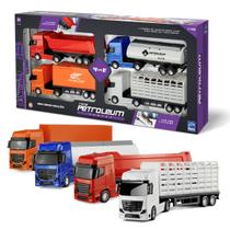 Kit Caminhões De Brinquedo Petroleum 4 Em 1 Caçamba Inclinável, Carreta Com 3 Cavalos, Tanque E Baú