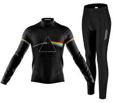 Kit Camisa Bike Pink Floyd Preto Com Calça Ciclismo Forro Espuma Refletivo e Bolso