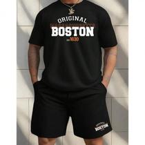 Kit Camisa Camiseta e Short Tactel Masculino Boston Massachusetts Estiloso Moderno Tendencia Casual Confortavel Kit Camisa Camiseta e Short Tactel Masculino Boston Massachusetts Estiloso Moderno Tendencia Casual Confortavel