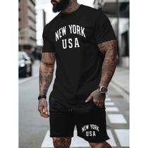 Kit Camisa Camiseta e Short Tactel Masculino New York Estiloso Moderno Tendencia Casual Confortavel