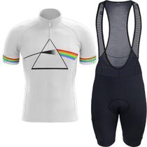 Kit Camisa Ciclismo Pink Floyd Branca Bretelle Forro Gel 3D