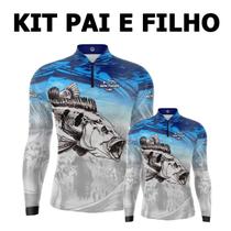 Kit Camisa de Pesca Pai e Filho Igual com Proteção Solar Adulto e Infantil