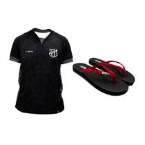 Kit Camisa do Ceará Torcedor Masculino Preta Gola V + Chinelo Tradiciona Opanka Vermelha
