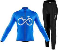 Kit Camisa e Calça Ciclismo Bike Forever Azul Manga Longa Com Forro Alta Densidade