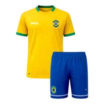Kit Camisa e Calção Braziline Mini Craque Brasil Juvenil Kit Camisa e Calção Braziline Mini Craque Brasil Juvenil