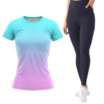Kit Camisa Feminina Academia Blusa Fitness Calça Legging Grossa Cós Alto Empina Bumbum