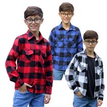 Kit camisa flanela infantil colarinho