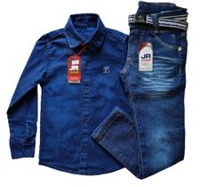 Kit camisa jeans +calça jeans skine com cinto Tam 4,6 e 8 anos. - Jr Kids