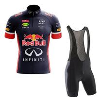 Kit Camisa Red Bull Dry Fit Bretelle Forro Gel Ciclismo Bike