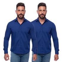 Kit Camisa Social Masculina Manga Longa Slim 2 Cores Iguais