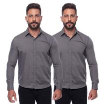 Kit Camisa Social Masculina Manga Longa Slim 2 Cores Iguais