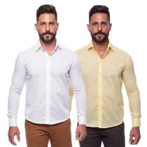 Kit Camisa Social Masculina Manga Longa Slim 2 Peças