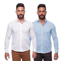 Kit Camisa Social Masculina Manga Longa Slim 2 Peças