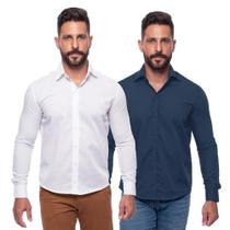 Kit Camisa Social Masculina Manga Longa Slim 2 Peças