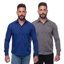 Kit Camisa Social Masculina Manga Longa Slim 2 Peças