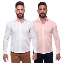 Kit Camisa Social Masculina Manga Longa Slim 2 Peças