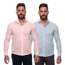 Kit Camisa Social Masculina Manga Longa Slim 2 Peças