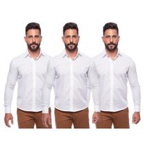 Kit Camisa Social Masculina Manga Longa Slim 3 Cores Iguais