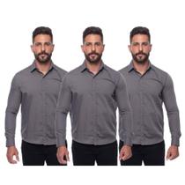 Kit Camisa Social Masculina Manga Longa Slim 3 Cores Iguais