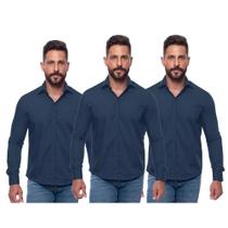 Kit Camisa Social Masculina Manga Longa Slim 3 Cores Iguais Kit Camisa Social Masculina Manga Longa Slim 3 Cores Iguais