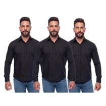 Kit Camisa Social Masculina Manga Longa Slim 3 Cores Iguais