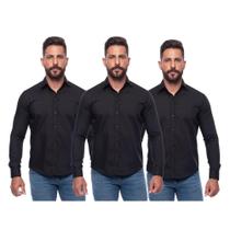 Kit Camisa Social Masculina Manga Longa Slim 3 Cores Iguais Kit Camisa Social Masculina Manga Longa Slim 3 Cores Iguais