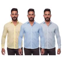 Kit Camisa Social Masculina Manga Longa Slim 3 Peças