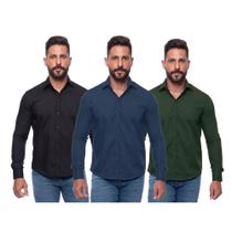 Kit Camisa Social Masculina Manga Longa Slim 3 Peças