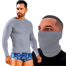 Kit Camisa Térmica Proteção Solar Com Balaclava Bandana Masculina Manga Comprida Air Soft Lenço Corrida Ciclismo