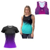 Kit Camisas Academia Feminina Top Cropped Fitness Para Malhar Camiseta Regata Cavada Ginástica UV50