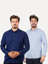 Kit Camisas Original Penguin Masculina Regular Flanela e Oxford Azul Claro Mescla /Azul Marinho