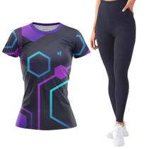 Kit Camiseta Academia Feminina Dry Calça Legging Empina Bumbum Lisa Caminhada Funcional Bike