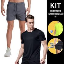 Kit Camiseta Academia Fitness Corrida PROTEÇÃO SOLAR UV SOLAR + Shorts Tactel ELASTANO 711