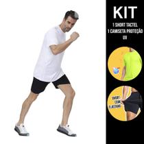 Kit Camiseta Academia Fitness Corrida PROTEÇÃO SOLAR UV SOLAR + Shorts Tactel ELASTANO 711 - Iron
