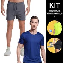 Kit Camiseta Academia Fitness Corrida PROTEÇÃO SOLAR UV SOLAR + Shorts Tactel ELASTANO 711