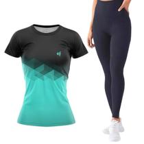 Kit Camiseta Academia Fitness Feminina Calça Legging Lisa Cós Alto Preto e Cinza Empina Bumbum Gross Kit Camiseta Academia Fitness Feminina Calça Legging Lisa Cós Alto Preto e Cinza Empina Bumbum Gross