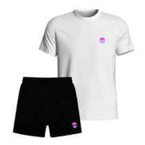 Kit Camiseta Algodão Estampada e Short Tactel Com Bolsos Masculino