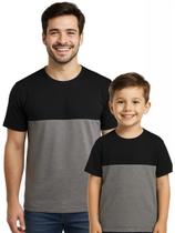 Kit Camiseta Básica Manga Curta Tal Pai Tal Filho Preto Cinza Kit Camiseta Básica Manga Curta Tal Pai Tal Filho Preto Cinza