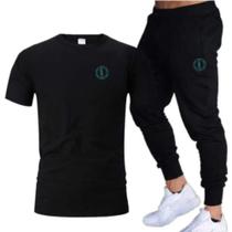 Kit Camiseta Básica Preta E Calça De Moletom Masculina Top